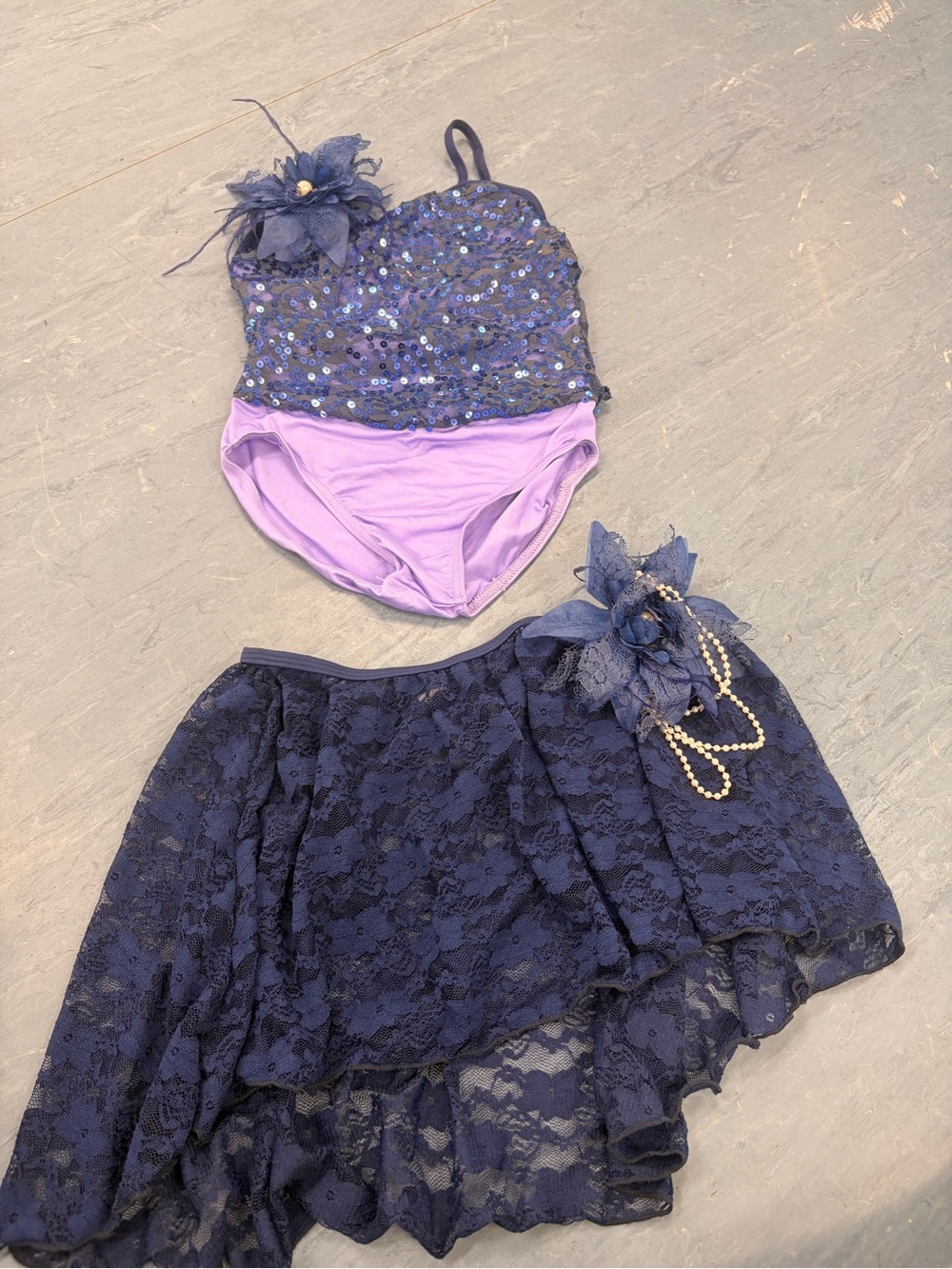 Weissman Navy Sequin & Lace High-Low Dance Costume - Picture 2 of 5